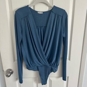 SOLD Free People slate blue long-sleeved bodysuit